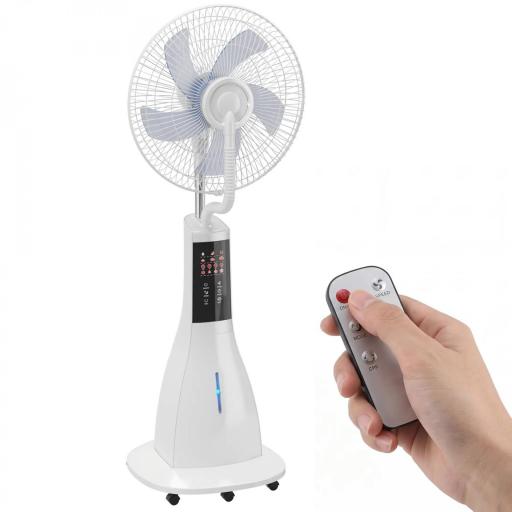 Ventilador Nebulizador 90W Oscilación de 75° 3 Velocidades 5 Aspas Depósito de Agua de 3L 5 Ruedas Control Remoto [8]