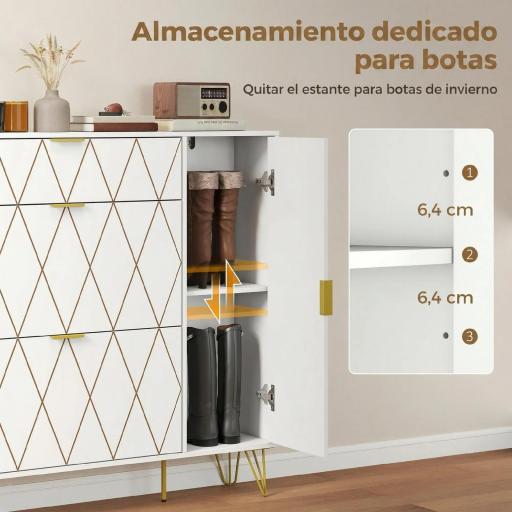 Mueble Zapatero Moderno con 2 Cajones Abatibles Armario y Estantes Ajustables para 10-14 Pares de Zapatos Blanco [5]