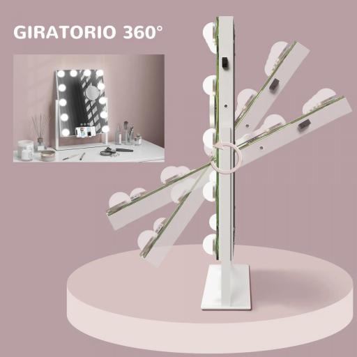 Espejo de Maquillaje con Luz 30x40 cm con 12 Bombillas 3 Modos de Iluminación Ajustables Interruptor Táctil Blanco [7]