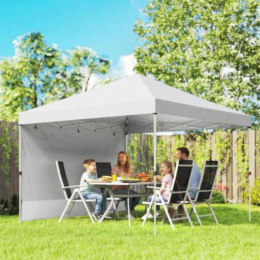 Carpa Plegable Pop-up 3x3 m con Pared Lateral UPF50+ Altura Ajustable Empuje Central Bolsa de Transporte Blanco