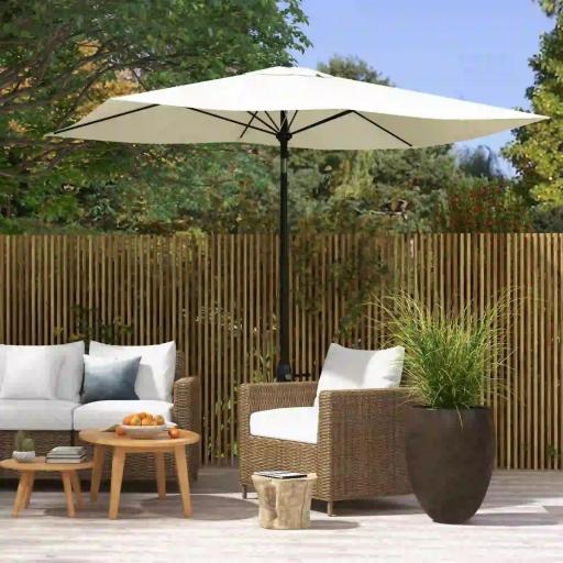 Parasol de Terraza Exterior 3x2 m con Ángulo Ajustable Mástil de Aluminio y Protección UV 50+ Beige [3]