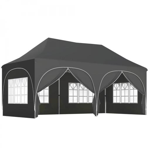 Carpa Plegable 6x3 m Pop-up con 6 Laterales Desmontables Altura Ajustable y Bolsa de Transporte Gris Oscuro [10]