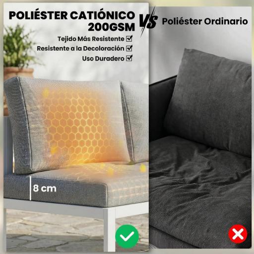 Conjunto de Jardín Exterior con Cojines 3 Sofás de 2 Plazas Mesa con Tablero Efecto Madera WPC y Cojines Gris y Blanco [4]