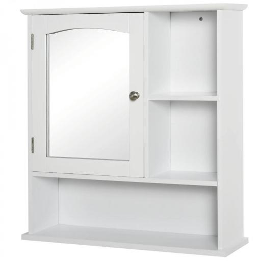 Armario de Baño con Espejo de Gran Almacenaje Armario Montado en la Pared con Estante Ajustable Interior y Estantes Abiertos 60x18x63 cm Blanco [8]
