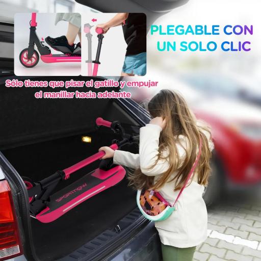 Patinete Eléctrico Plegable de +6 Años Motor 120 W Autonomía 6 KM MAX 10 KM/H Ruedas de 5" - 5,5" Altura Ajustable Rosa [4]