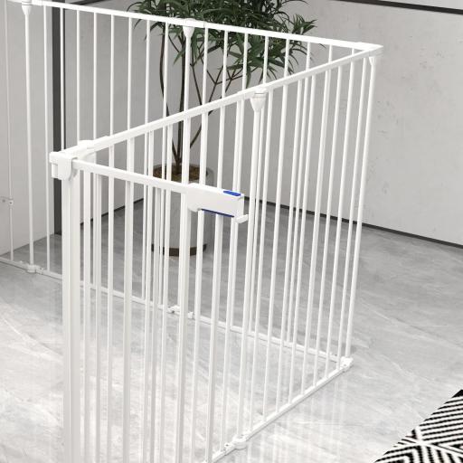 Corralito para Mascotas de 8 Paneles 64x90 cm con Doble Cerradura Función de Bloqueo Auxiliar y Forma Bricolaje Blanco [6]