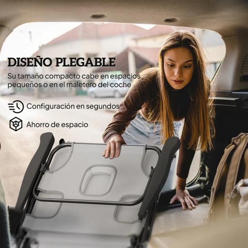 Tumbona Plegable Respaldo Ajustable Orificio de Lectura Reposacabezas y Brazos Carga 120 kg 145x72x89 cm Gris Oscuro [3]