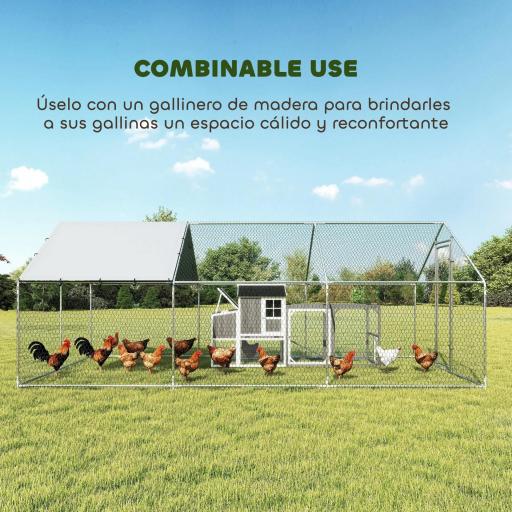Gallinero para Exterior Grande de Acero Galvanizado 5,1x3x1,9 m 15,3 m² con Cubierta Tela Oxford y Cerradura Plata [2]