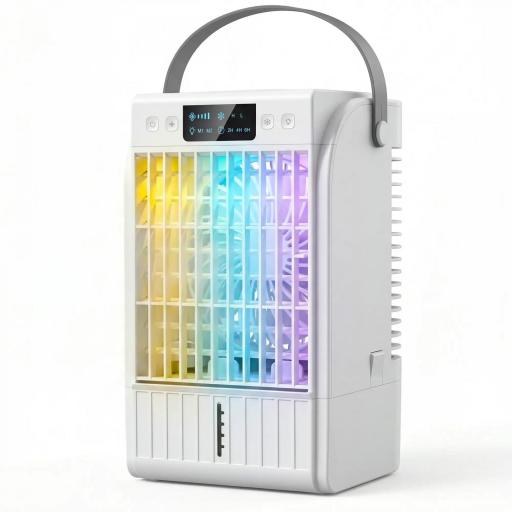 Mini Enfriador de Aire 4 en 1 con 4 Velocidades 2 Modos de Nebulización Luz LED RGB de 7 Colores Blanco [9]