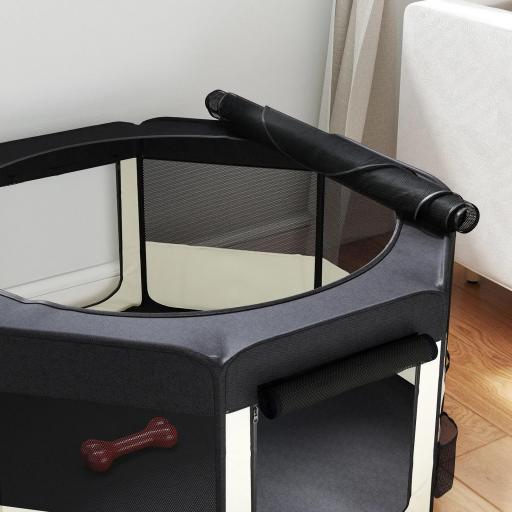 Parque Plegable para Perros y Gatos Corralito Portátil para Animales Pequeños Impermeable de Tela Oxford Ø90x41 cm Negro [5]
