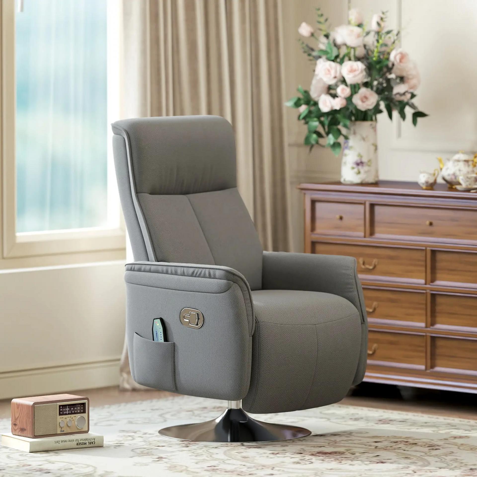 Sillón de Masaje Eléctrico con Reposapiés Sillón Relax Giratorio y Reclinable con Mando 68,5x77x117 cm Gris