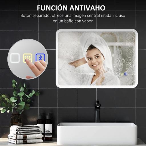 Espejo de Baño con Luz LED 70x50 cm con Bluetooth 3 Colores de Luz Reloj Digital Función Antivaho Función de Memoria [7]