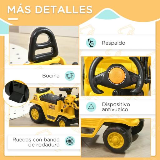 Excavadora para Niños de 18 a 48 Meses con Pala Delantera Bocina Volante y Compartimento Oculto 80x26,5x39 cm Amarillo [1]