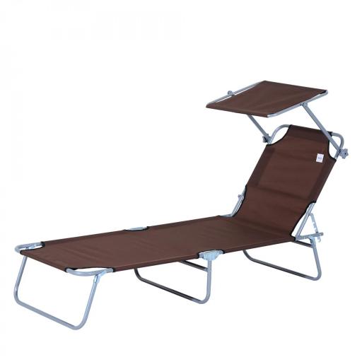 Tumbona de jardín Plegable con Toldo y Respaldo Reclinable para Jardín Terraza Acampada 187x58x36cm Marrón [8]