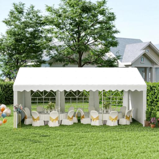 Carpa para Fiesta Cochera Gazebo 6x4m Pergola Cenador Pabellón 4 Paneles Laterales Ventanas Anti-UV para Eventos Bodas Acero PE Blanco