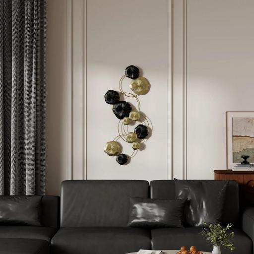 Decoración de Pared de Metal con Forma de Hoja de Loto Escultura de Pared para Decoración Hogar 84x35 cm Dorado y Negro [1]