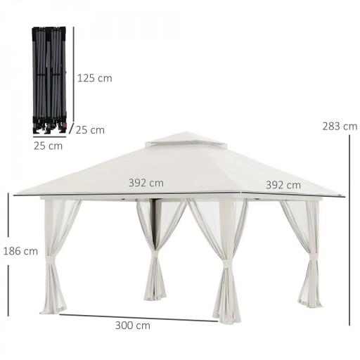 Carpa Plegable Pop-up con Altura Ajustable Protección UV50+ Doble Techo y Mosquiteras 4x4x2,8 m Crema [1]