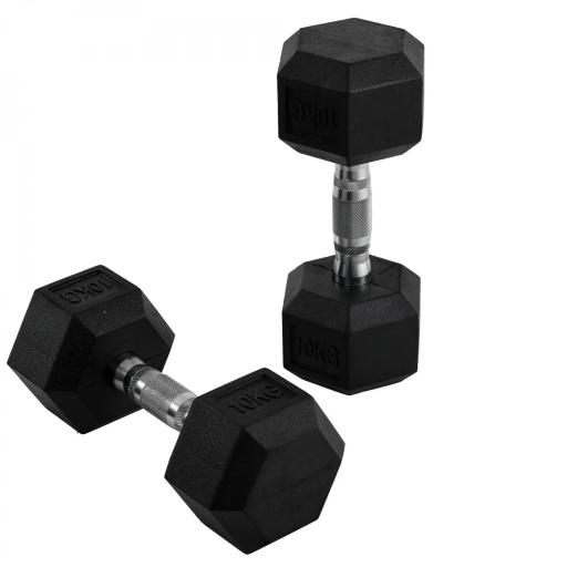 Juego de Mancuernas 2x10 kg con Barra de Conexión de Metal Cabeza Hexagonal para Entrenamiento en Casa Negro y Plata [8]