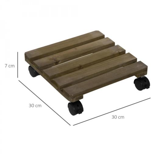 Pack de 2 Plataformas con Ruedas de Madera Soportes para Plantas Macetas Exterior Interior Carga 50 kg Marrón Oscuro [1]