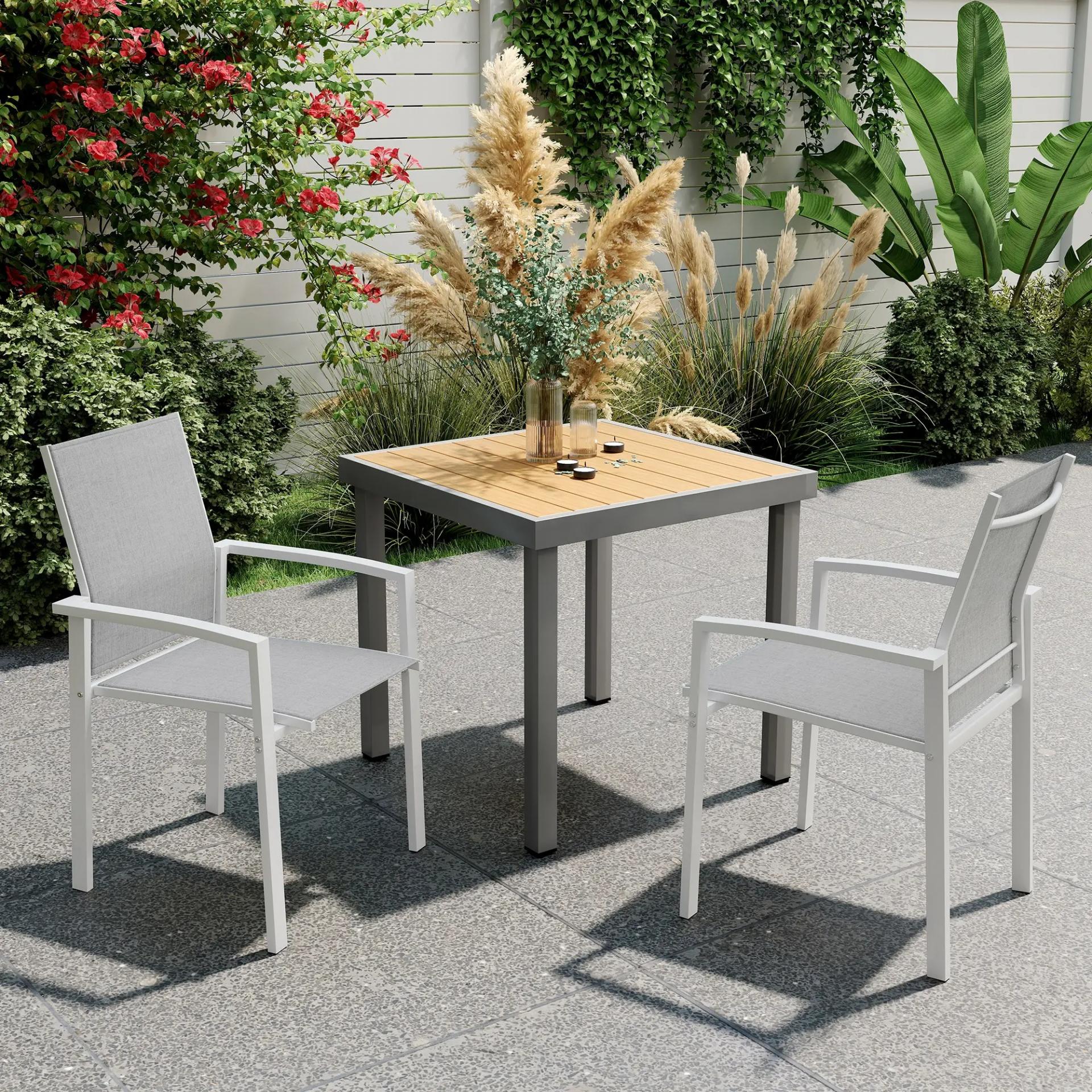 Juego de 2 Sillas de Jardín Exterior Apilables con Tela Transpirable Reposabrazos y Respaldo 56x58x89 cm Gris Claro