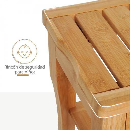 Taburete de Baño de Bambú con Estante Banco de Baño Impermeable y Robusta para Salón SPA 47,5x26x44,5 cm Natural [3]