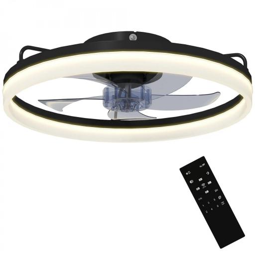 Ventilador de Techo con Luz LED 40 W Motor DC Reversible Mando a Distancia 6 Velocidades 3 Colores Temporizador Negro [6]
