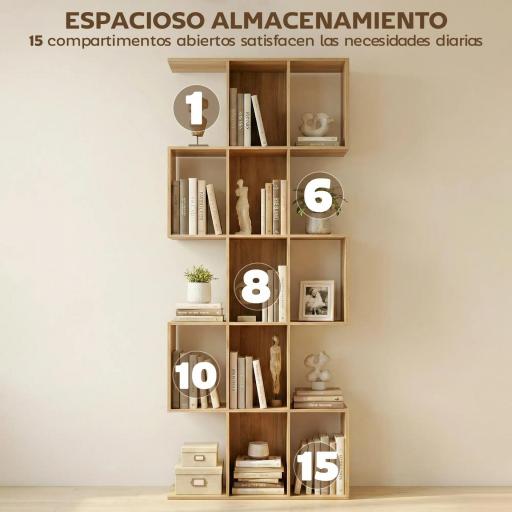 Librería en Forma de S de 5 Niveles para Salón Dormitorio Estudio Oficina 80x24x200 cm Roble [5]