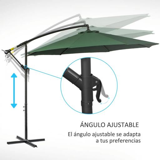 Sombrilla de Jardín Ø300x250 cm Parasol Excéntrico Inclinable con Manivela Base Cruzada y Soporte de Acero Verde [1]