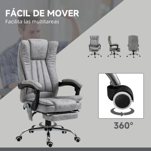Silla de Oficina con 6 Puntos de Masaje Ajustable con Función de Calefacción Reposapiés Retráctil y Control Remoto Gris [5]