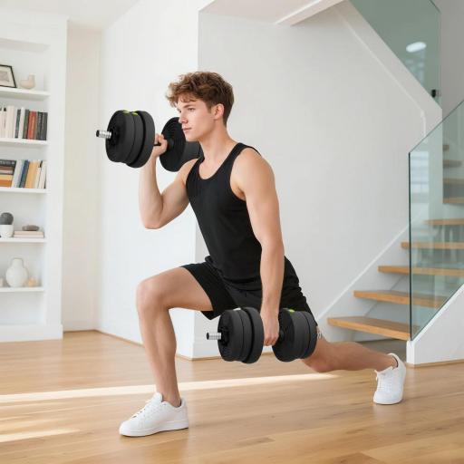 Kit de Mancuernas 20kg 2 en 1 con Barra de Pesas Mango Antideslizante para Entrenamiento de Fuerza Negro Verde [6]