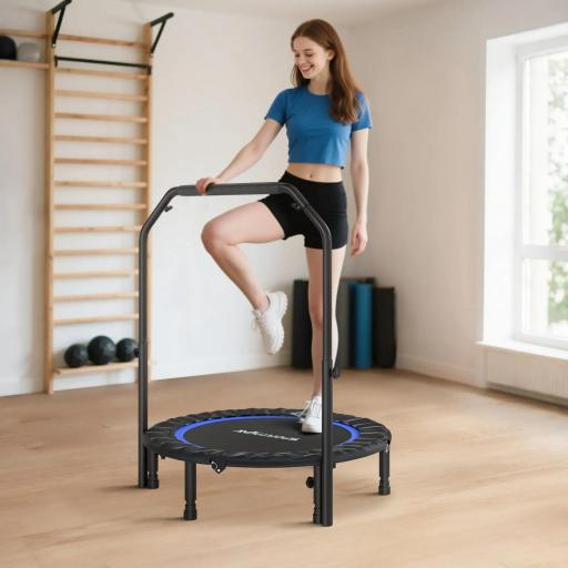 Cama Elástica Plegable Ø102 cm con Mango Ajustable Marco de Acero para Entrenamiento Piernas Cuerpo Azul y Negro