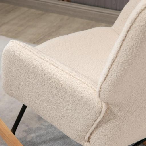 Silla Mecedora de Borreguito Sillón Balancín Oscilante 40° con Patas de Madera de Haya Carga 120 kg 71x98x101 cm Beige [3]