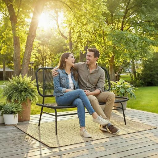 Sofá Exterior de Ratán de 2 Plazas con Asiento y Respaldo Tejidos de Ratán Estructura de Acero Carga 240 kg Negro [0]