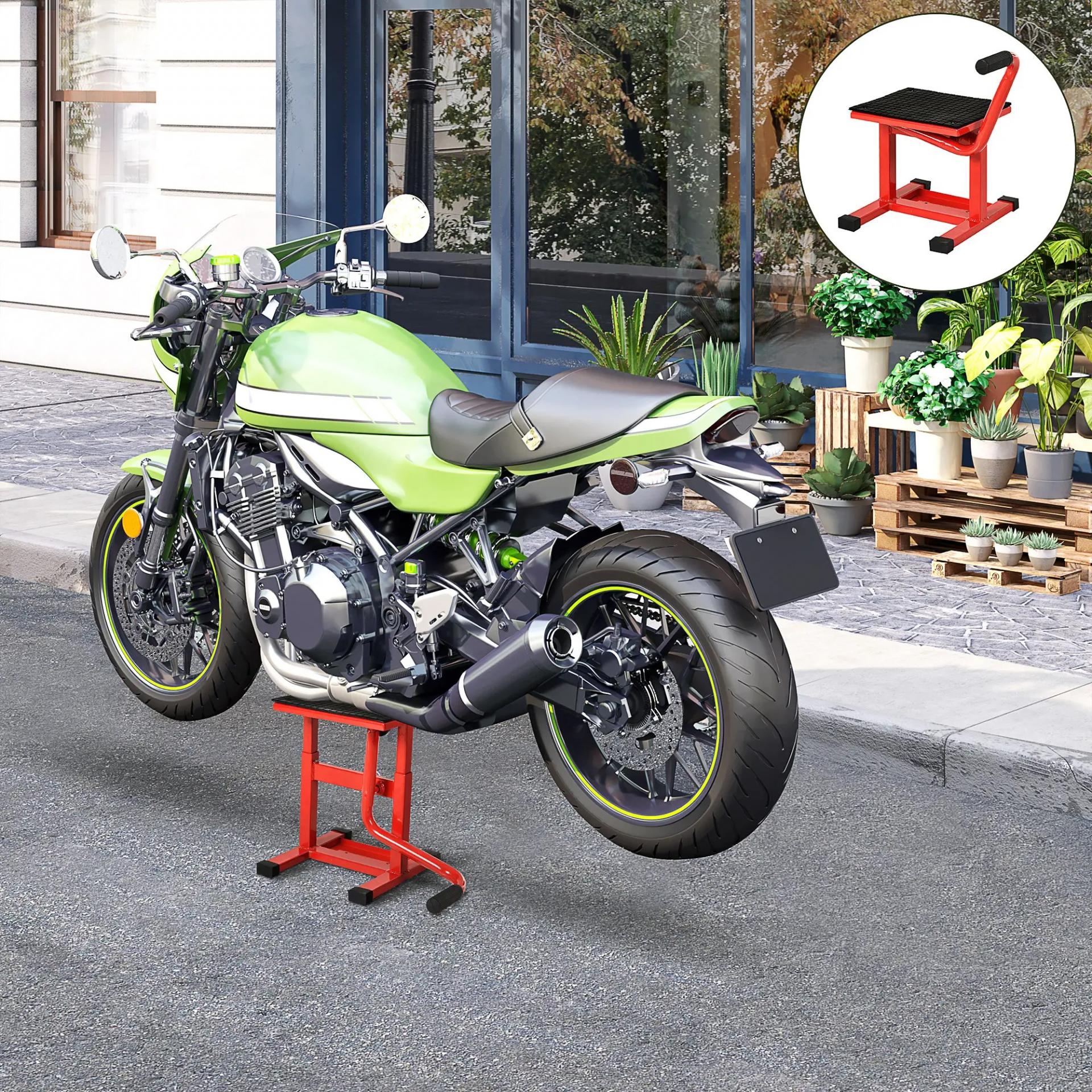 Elevador para Motocicletas con Manivela Altura Ajustable de 27,5/39,5 cm Base Antideslizante Carga 150kg Rojo y Negro