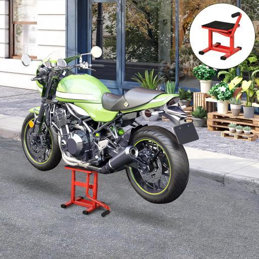 Elevador para Motocicletas con Manivela Altura Ajustable de 27,5/39,5 cm Base Antideslizante Carga 150kg Rojo y Negro