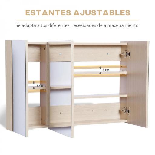 Armario de Baño con Espejo 3 Puertas y Estantes Ajustables para Aseo Estilo Moderno 90x60x13,5 cm Roble [3]