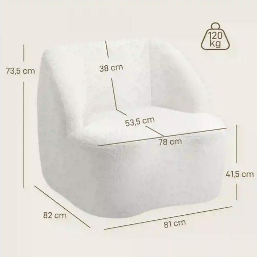 Sillón de Lectura Tapizado en Borreguito Diseño Curvo Acolchado Grueso No Requiere Montaje Crema [1]