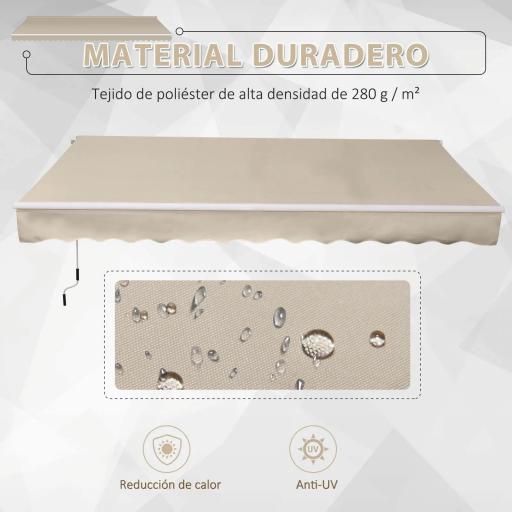 Toldo Manual 395x245 cm con Manivela Toldo Balcón Patio Terraza de Aluminio y Tejido Poliéster 280 g/m² Anti-UV Beige [7]