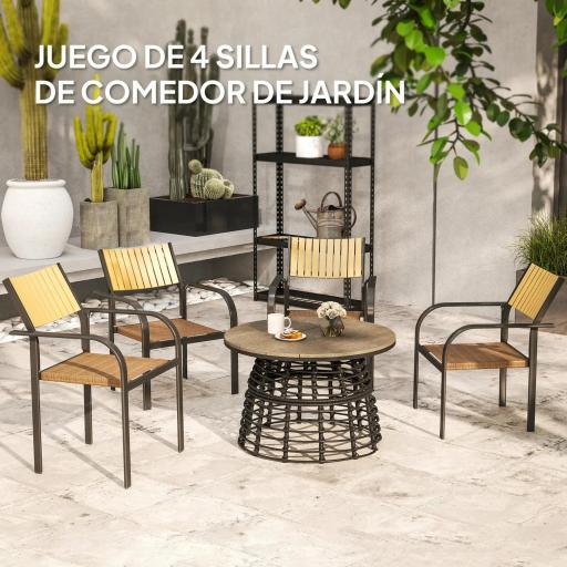 Juego de 4 Sillas de Jardín Exterior Apilables con Tela Transpirable Reposabrazos y Respaldo 58x65x85 cm Marrón [2]
