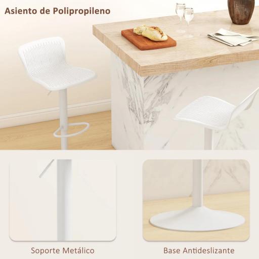 Conjunto de 2 Taburetes Altos de Cocina Giratorios con Respaldo y Altura Ajustable Carga 120 kg para Bar Salón Blanco [6]