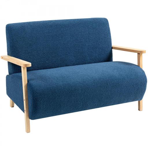 Sofá de 2 Plazas Tapizado en Borreguito 118 cm con Acolchado Grueso Reposabrazos y Patas de Madera Azul Oscuro [8]