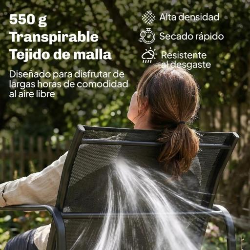 Conjunto Jardín Exterior de 4 Piezas con Sofá de 2 Plazas 2 Sillones Mesa de Vidrio Templado Tela Textilene Gris Oscuro [4]