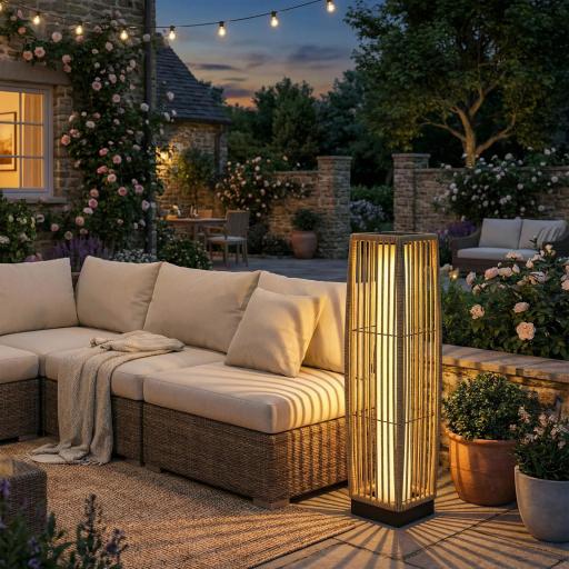 Linterna de Jardín de Ratán Farola Solar Exterior con Luces LED Encendido y Apagado Automático Impermeable IP44 Arena [6]