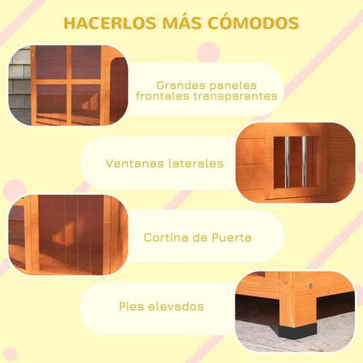 Caseta para Perros Exterior con Techo Asfáltico Abatible Puerta con Cortina y Base Extraíble 90x62x71 cm Madera Natural [2]