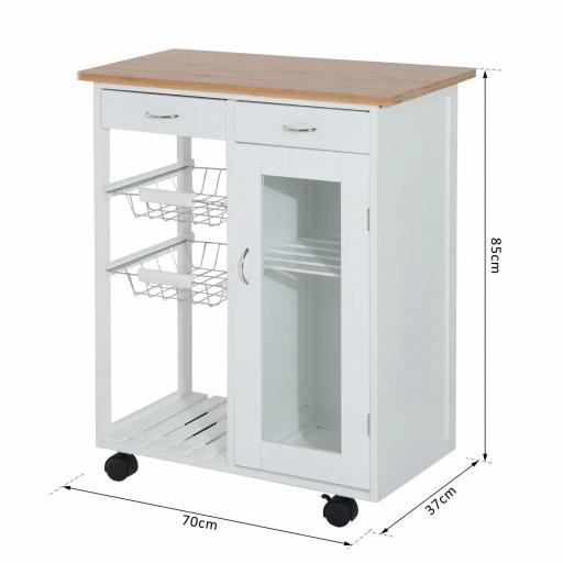 Carro de Cocina Multiusos Carrito Auxiliar con Ruedas para Dormitorio con Estantes Cestas Cajones 70x37x85cm Madera [1]