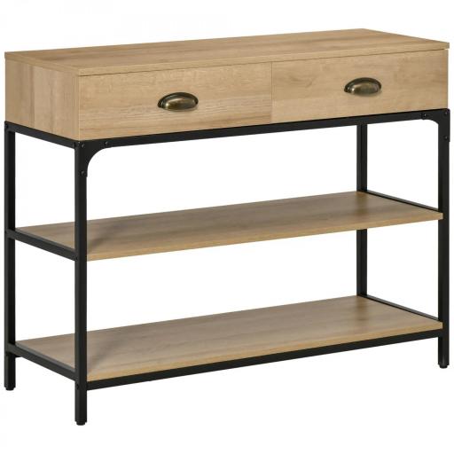 Mesa de Entrada con 2 Cajones y 2 Estantes de Almacenamiento Marco de Acero 100x35x79,2 cm Roble [8]