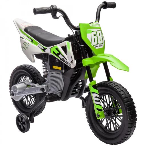 Moto Eléctrica para Niños de +3 Años con Batería 12V Música y Ruedas Auxiliares Carga 30 kg Verde [9]