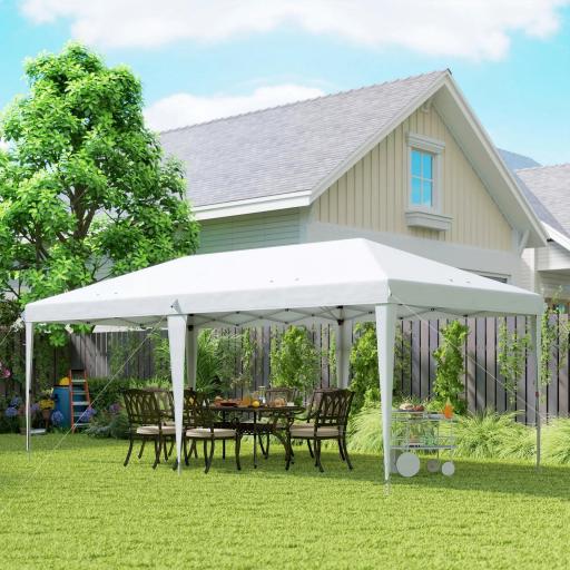 Carpa Plegable 6x3 m con Altura Ajustable en 3 Niveles Bolsa de Transporte Anti-UV y Marco de Acero Blanco [7]