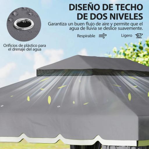 Cenador de Jardín 4x3m Pabellón de Jardín Gazebo con Doble Techo 4 Cortinas y Mosquitera Marco de Aluminio UPF50+ Gris [2]
