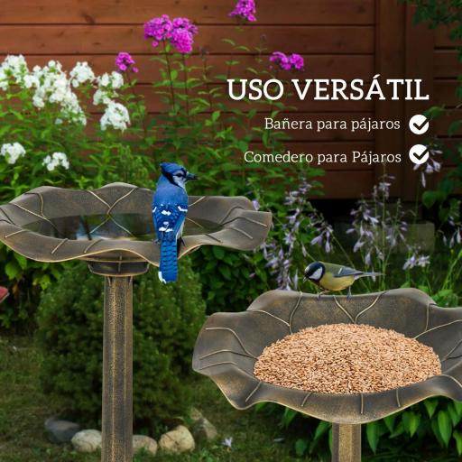 Baño para Pájaros de Jardín Exterior 71 cm con Diseño Hoja de Loto y Acabado Envejecido Ligero y Resistente Bronce [4]